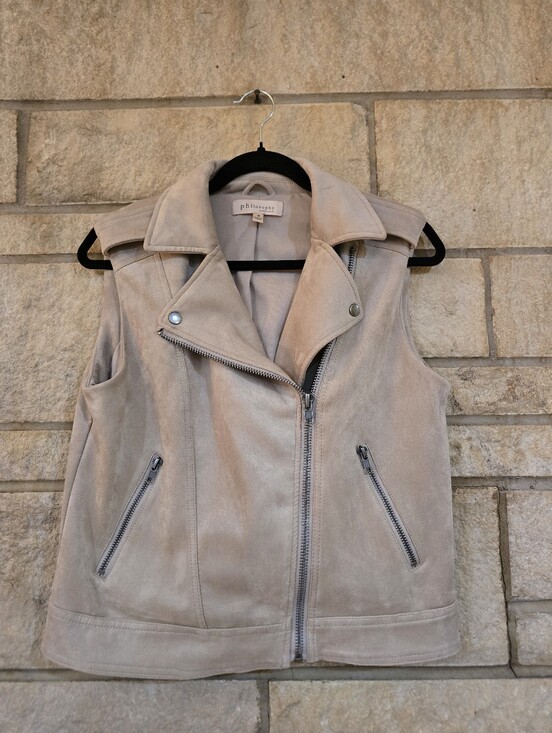 Philosophy Jackets & Blazers - Philosophy Faux Suede Moto Vest Beige Tan M